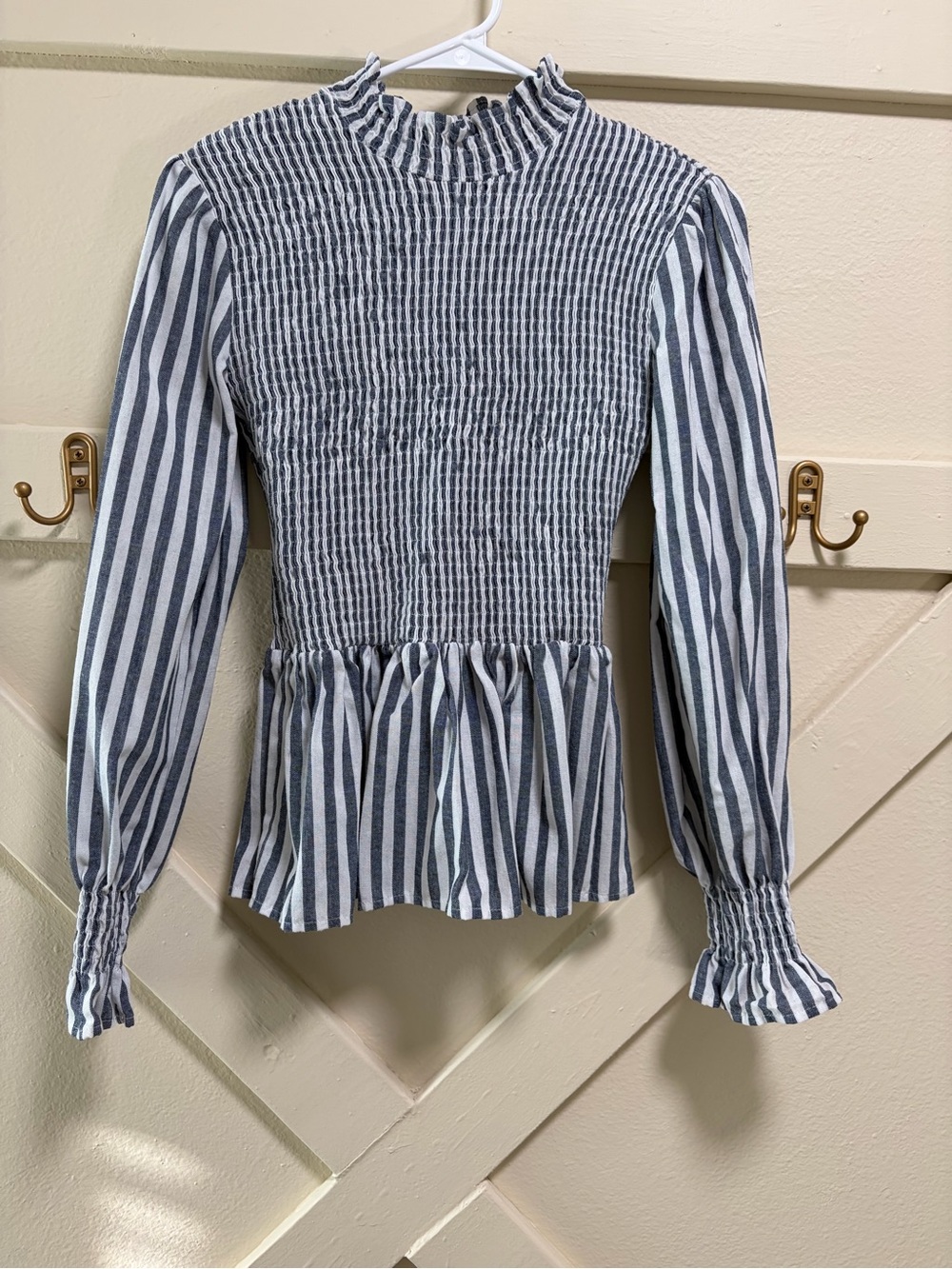 Newbury Kustom Blue & White Smocked Peplum Stripe Top